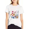 Women's Oversized Short Sleeve T-Shirt - White with Multicolor Pastel Floral Print  Loose Fit Casual Top, Round Neck