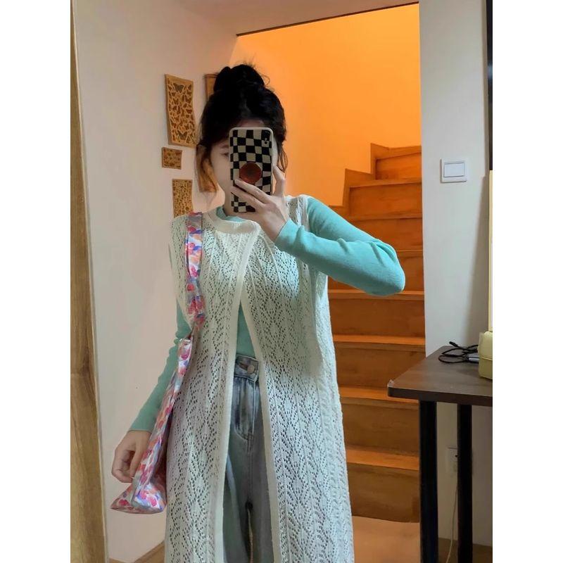 

Стильный вязаный жилет-юбка нишевого стиля с разрезом, блузка Green Undershirt XL [Recommendation 115/65.00kg]]