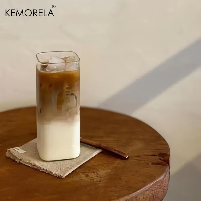 KEMORELA 4/6 pezzi Tazza portatile da 380 ml - Tazza quadrata unica in vetro resistente al calore con coperchio e cannuccia, versatile per bevande calde o fredde