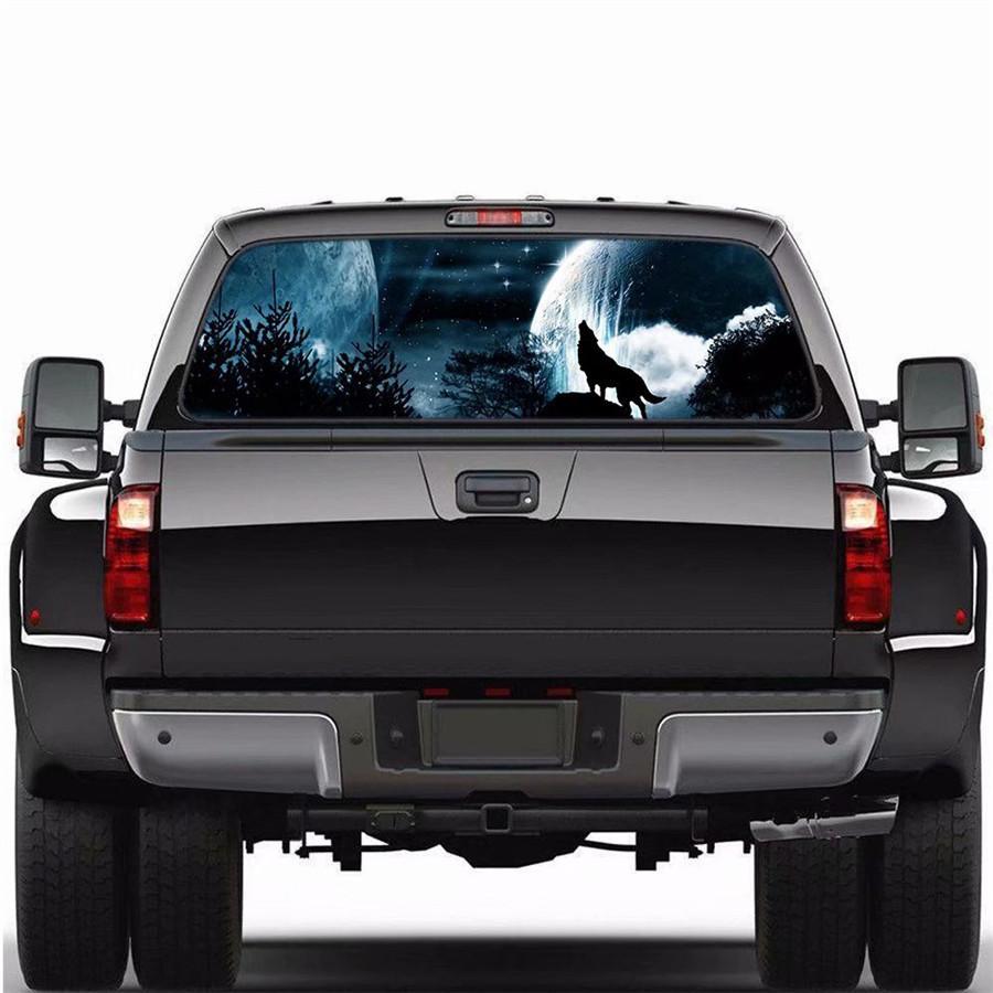 165x56cm Rear Window Sticker Night Wolf Howling Moon Decal For Pickup SUV Truck