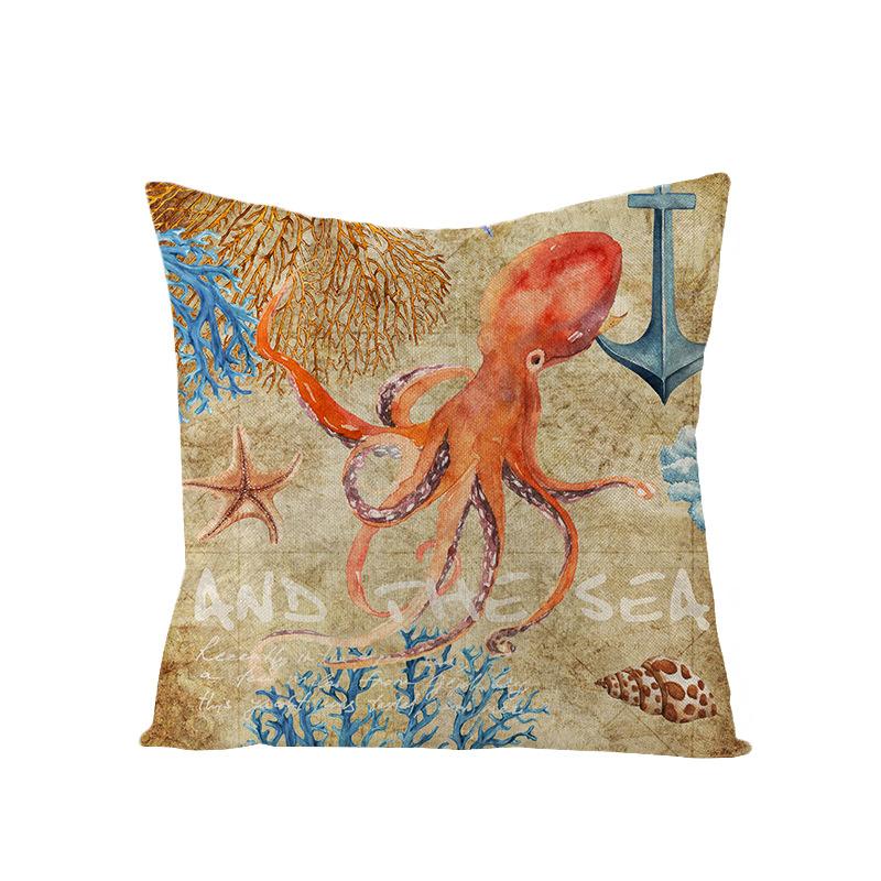 Nordic Retro Polyester Printed Pillow Cover Blue Anchor Animal Sofa Cushion Pillow Cover Home Furnishings