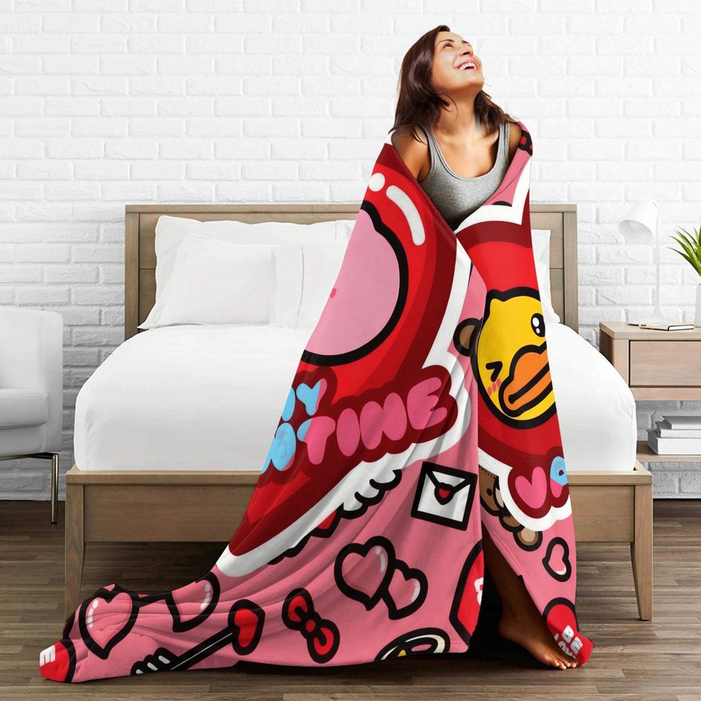Warm Blankets Child Travel Yellow Duck Heart Throw Blanket Flannel Bedspread Couch Chair Sofa Bed Street Trend Sofa Bed Cover