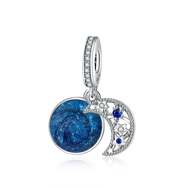 925 Silver Blue Starry Sky Rainbow Charm Pendant DIY Bracelet Jewelry Gift for Women Men Fashion Accessories