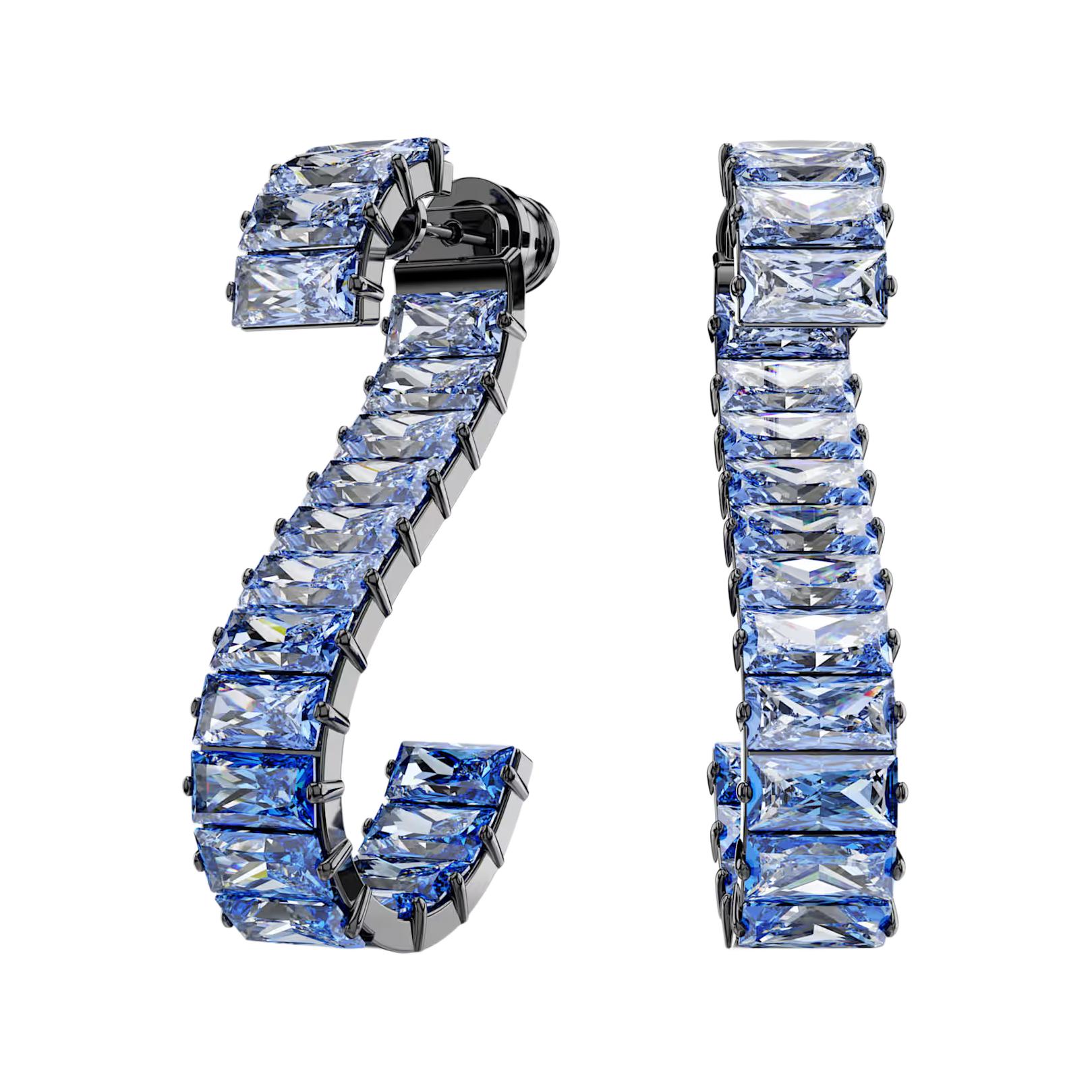 Swarovski Matrix Inlaid Design Rhodium Plated Zirconia Earrings Unisex earrings Blue 5705780 Box (Random Color)