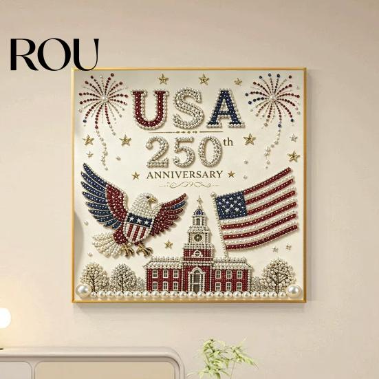 250th Anniversary Gift Pearl Painting Kit, USA DIY Art Bald Eagle Craft Kit Set, Patriotic Bead for Beginners Adults Relaxation