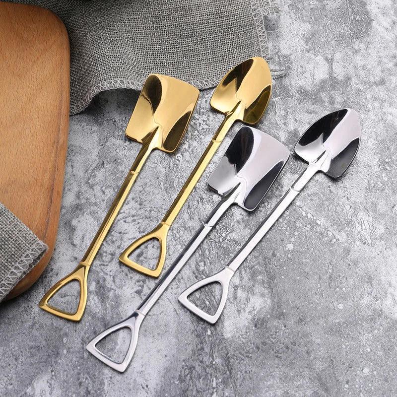 Creative Silver Shovel Spoons Stainless Steel Coffee Fruit Watermelon Ice Cream Dessert Scoops Spoon Teaspoon Kitchen Tableware
