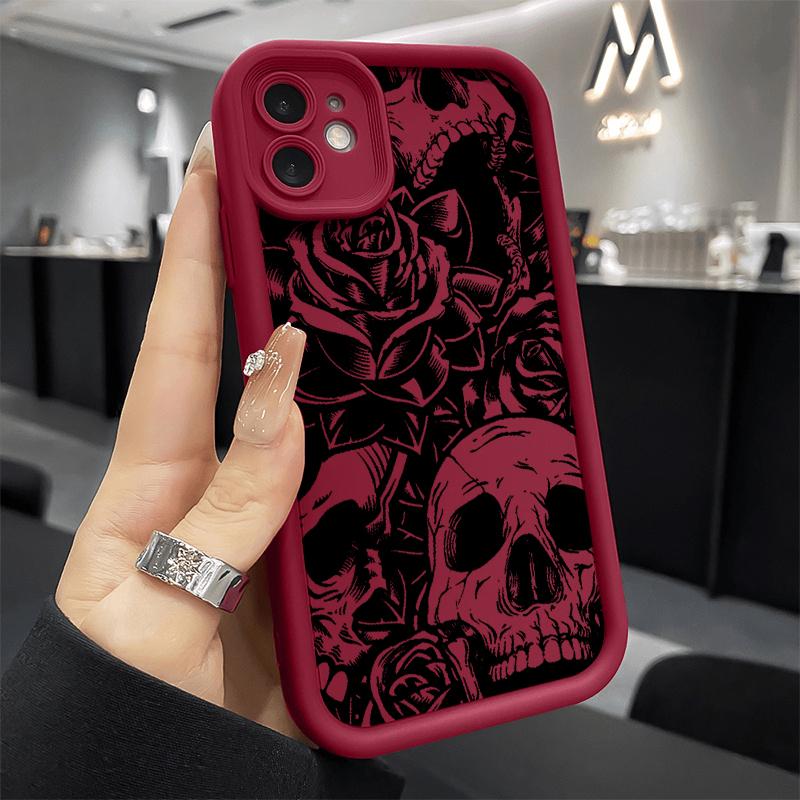 Minimalist Black Skull Pattern Silicone Soft Phone Case For iPhone 17 16 15 Pro Max 14 13 12 11 Pro 17 Air 16E XS X XR Cover