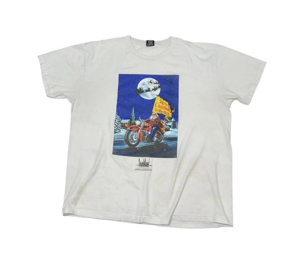 David Mann Loser Machine Men’s White Merry Christmas Toy Run S/S Shirt Size XL 2XL