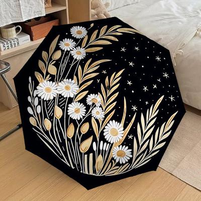 1pc Flowers Night Pattern Umbrella Automatic Opening and Closing Umbrella, High Quality Umbrella, Ideal Gift for Her 364