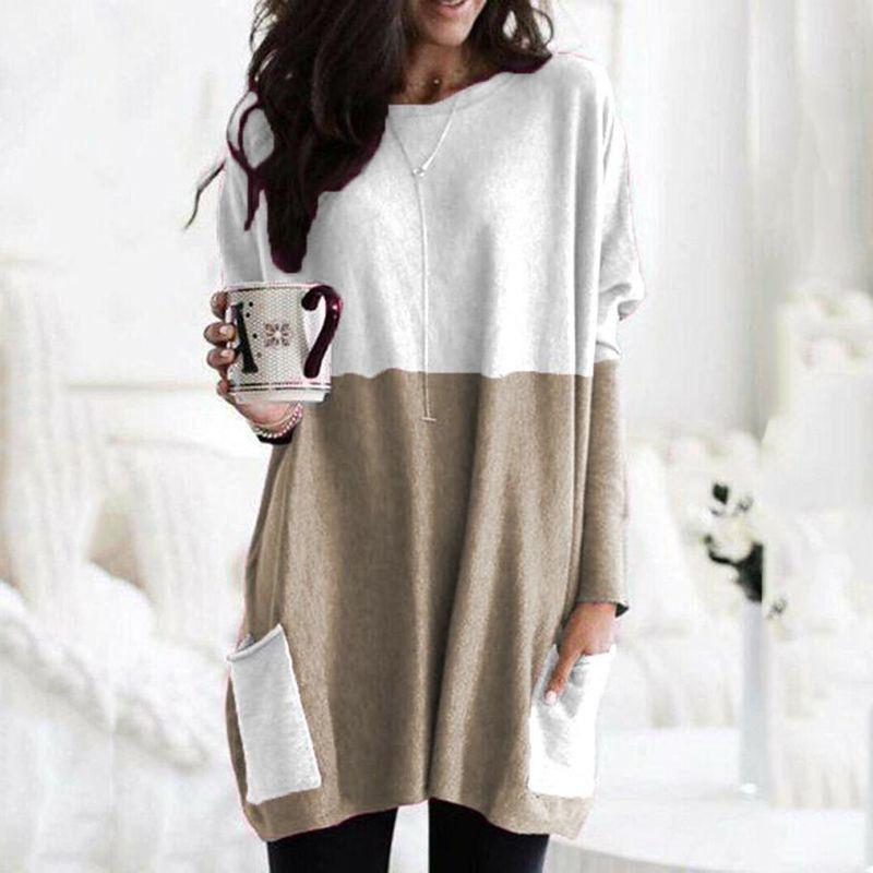 Elegant Women's Jumper Mini Dress Blouse In Vibrant Colors With Two Pockets
