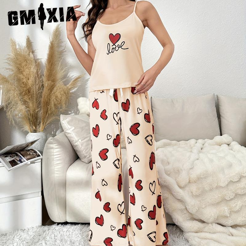 

GMXIA Women s Suspender Pants Casual Loungewear Set Cotton Printed Comfortable Breathable Pajamas XL абрикосовый