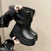 Fashion 9CM Platform Chunky Boots Women High Heels New 2024 Autumn Mid Calf Leather Sneakers Trend Winter Brown Motorcycle Boots Zapatos