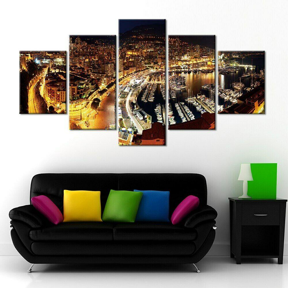 

5 шт. Монако, город, горизонт, гавань, Декор, холст, картина, настенная живопись, печать, картины, HD печать, декор для комнаты, 5 шт., домашний декор