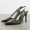 Sapatos de Salto Agulha Slingback Apontados de Veludo para Mulheres com Tira no Tornozelo para Festa Noturna ou Ocasiões Formais