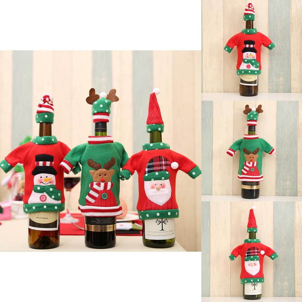 Festive Christmas Wine Bottle Cover Embroidered Cartoon Designs For Holiday Cheer