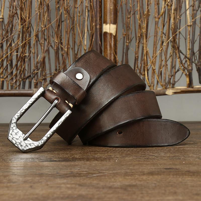 

Чоловічий ремінь Ретро-індивідуальність Кована пряжка з нержавіючої сталі Натуральна шкіра великої рогатої худоби Поверхня Модний універсальний джинсовий ремінь Чоловічий 100cm