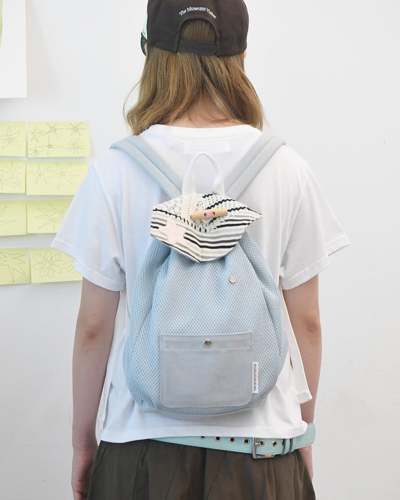 Themuseumvisitor Patchwork String Mesh Mini Backpack (Sky Blue)