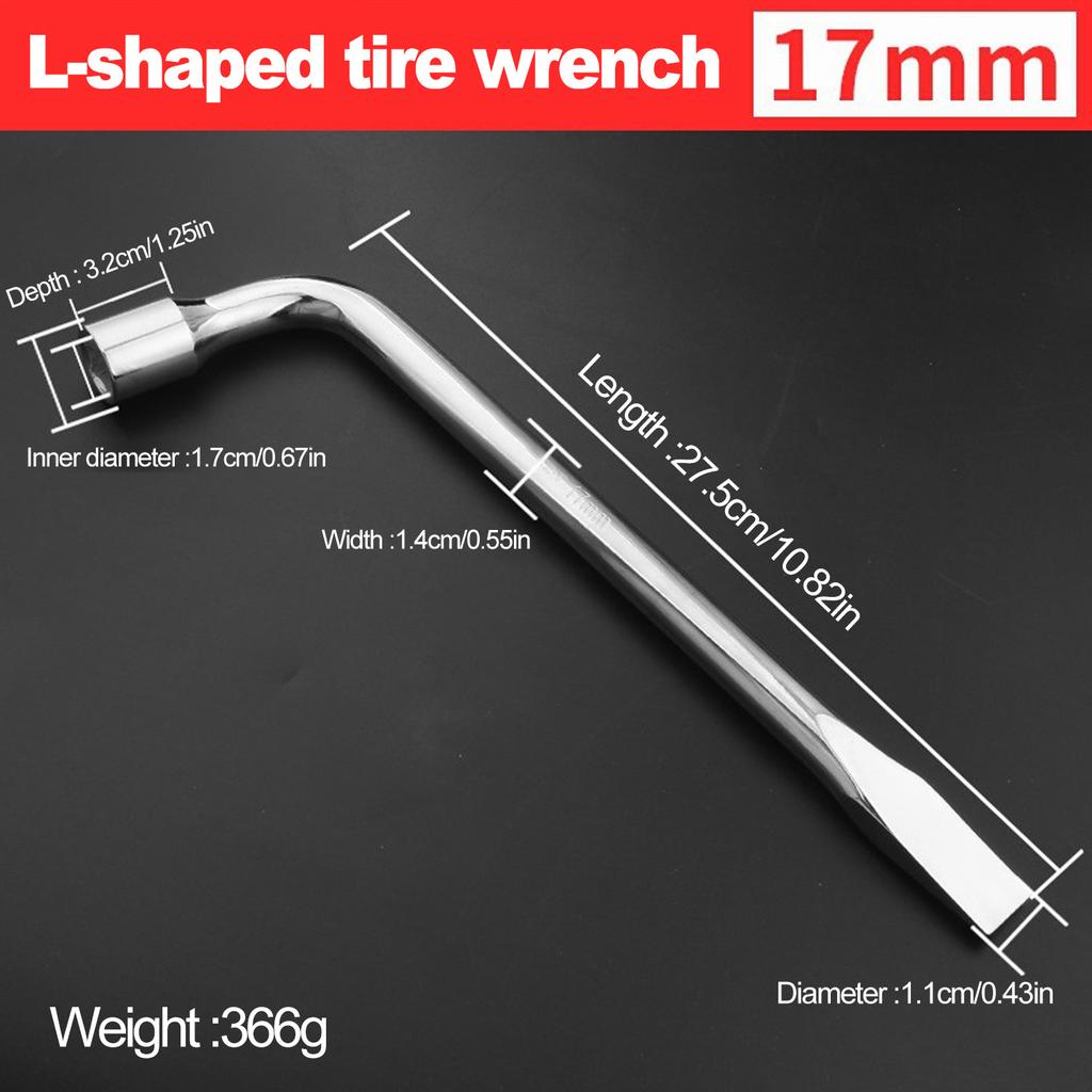 Car Spare Tire Lug Wrench - L type Hexagonal Head 17/19/21mm Slotted End Socket Repair Tool, Standard Tire Wrench