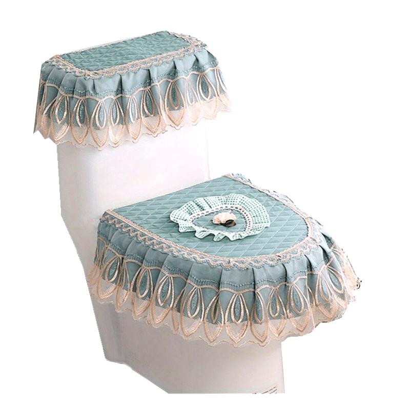 

Toilet Cover Dust Cover Fabric Three-piece Toilet Seat Dustproof Toilet Cover - Soft & Durable Fabric - for Bathroom Hygiene зелений