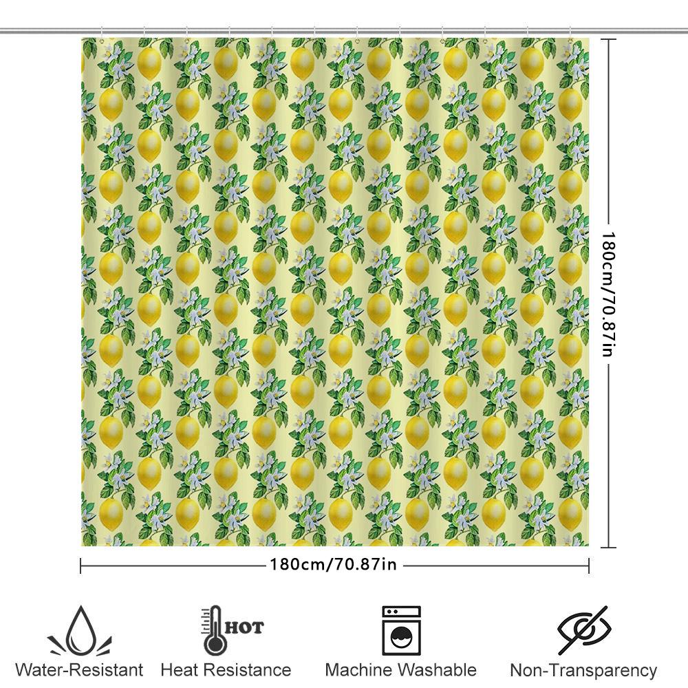 Floral Shower Curtain Botanical Lemon Tree Pattern Waterproof Fabric Bathroom Decor Vintage Farmhouse Style Wall Art