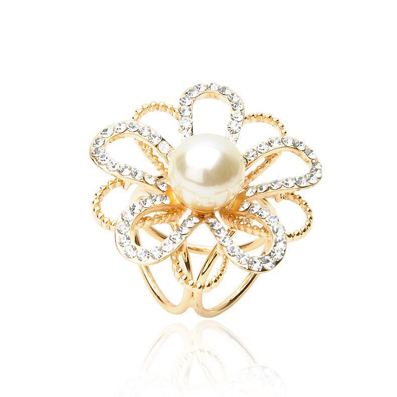 

Elegant Alloy Flower Brooch With Rhinestones And Pearls Fashionable Women s Pin