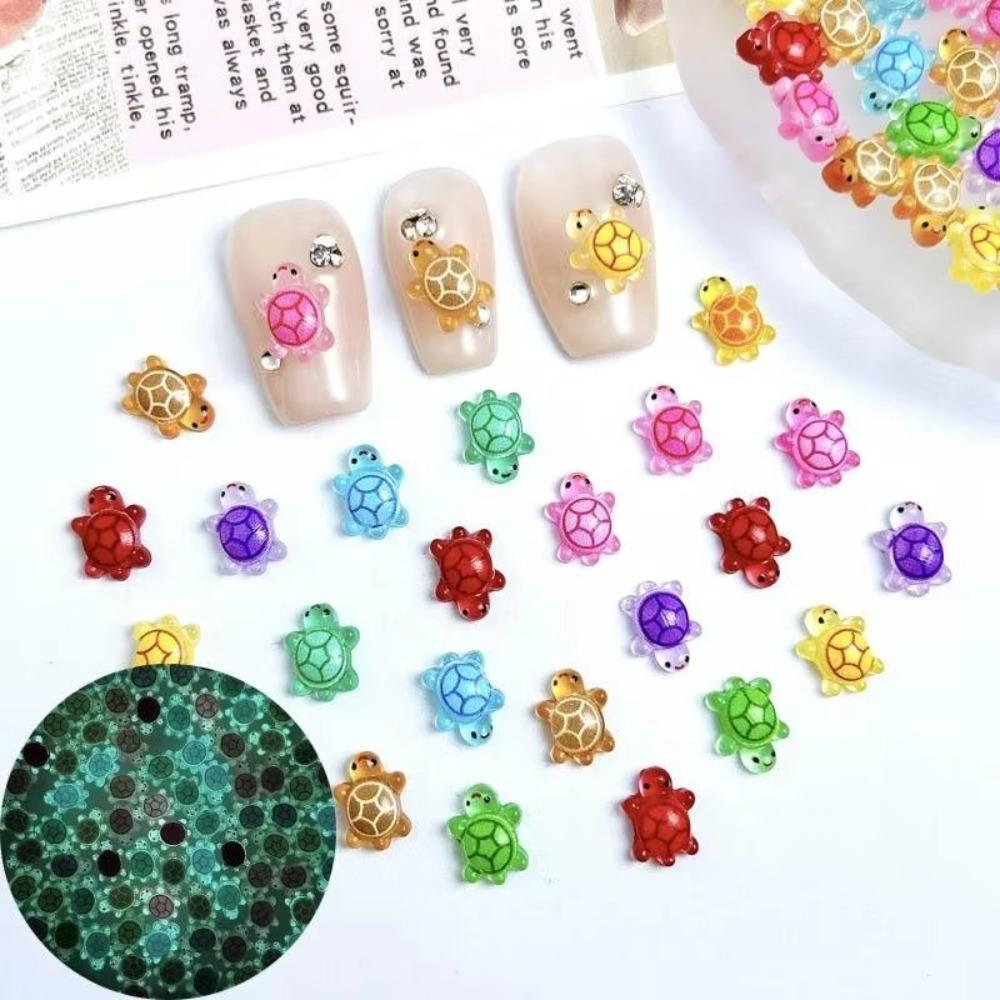 100Pcs DIY Mini Resin Animals Glow-in-the-dark Mini Turtle Nail Charms Fairy Garden Decoration
