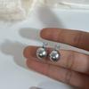 Grey pearl zircon stud earrings female Korean niche retro personality simple temperament earrings earrings