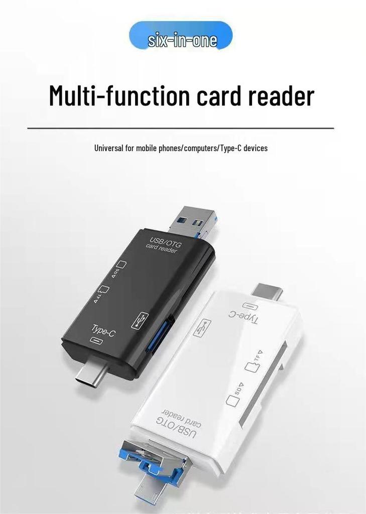 Six-in-One Type-C Multifunctional Card Reader: TF/SD USB Adapter for Computer & Phone