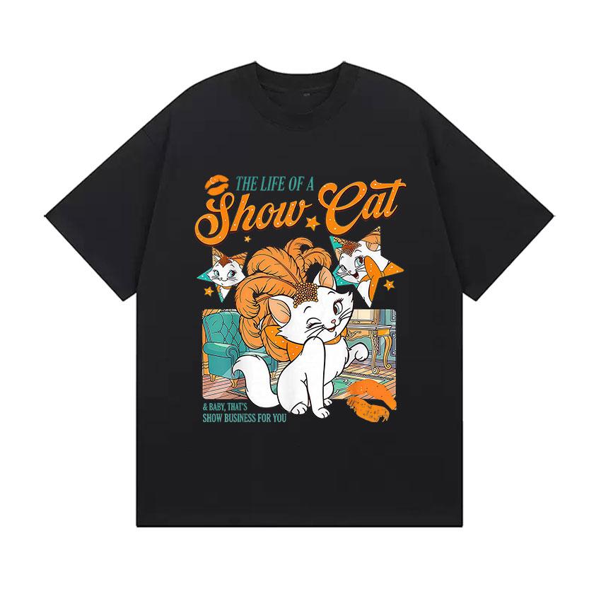 2025 The Life of A Showgirl Fun Cat Pattern T-shirt Autumn/Winter Men s Women s Retro Harajuku T-shirt Casual Cotton T-shirt S