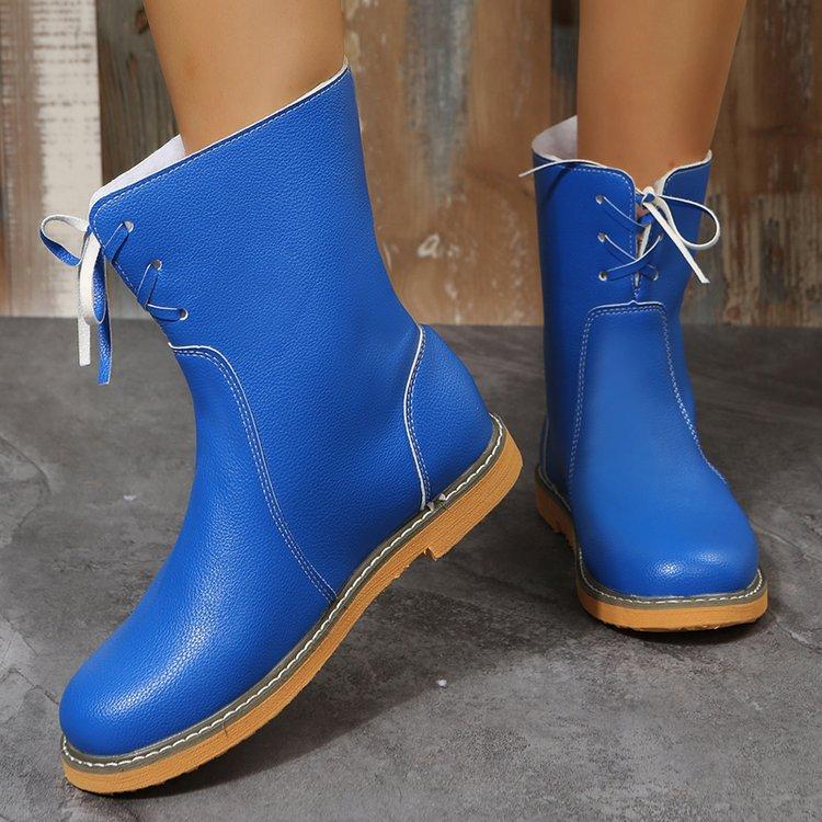 Large size women's boots autumn and winter new velvet lace-up snow boots low square heel warm short boots women