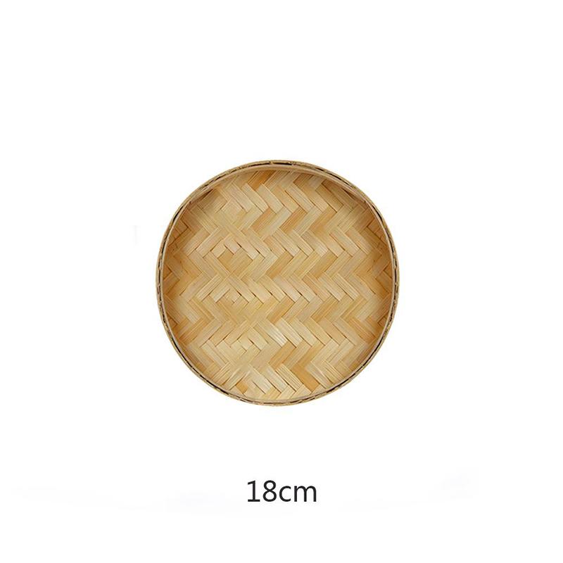 Handmade Weaving Round Bamboo Sieve Raft Natural Bamboo Fruit Dish Rattan Bread Basket for Dinner Storage Plate DIY Home Decor