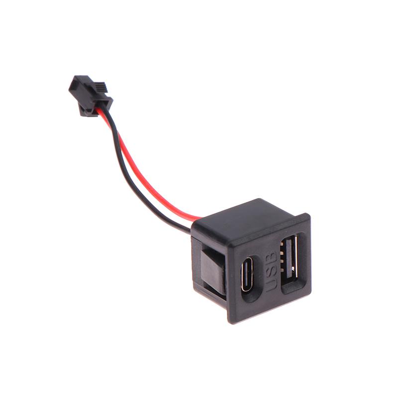 1Pcs Double Layer White/Black USB Female Base Type-c Socket USB Lamp Charging Socket Power Socket 2P With Cable Connector