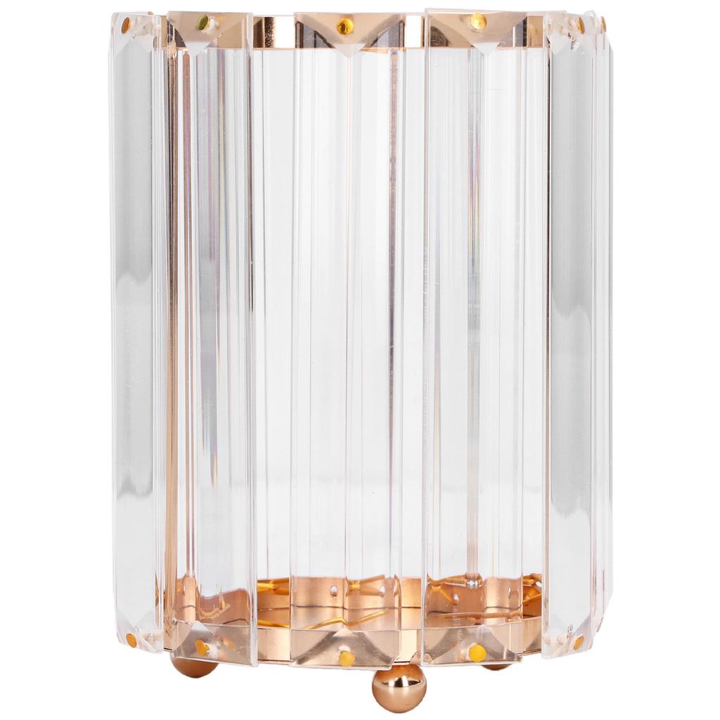 Cosmetic Brush Holder Transparent Glass Round Decorative Desktop Pen Storage Organizer BoxGold