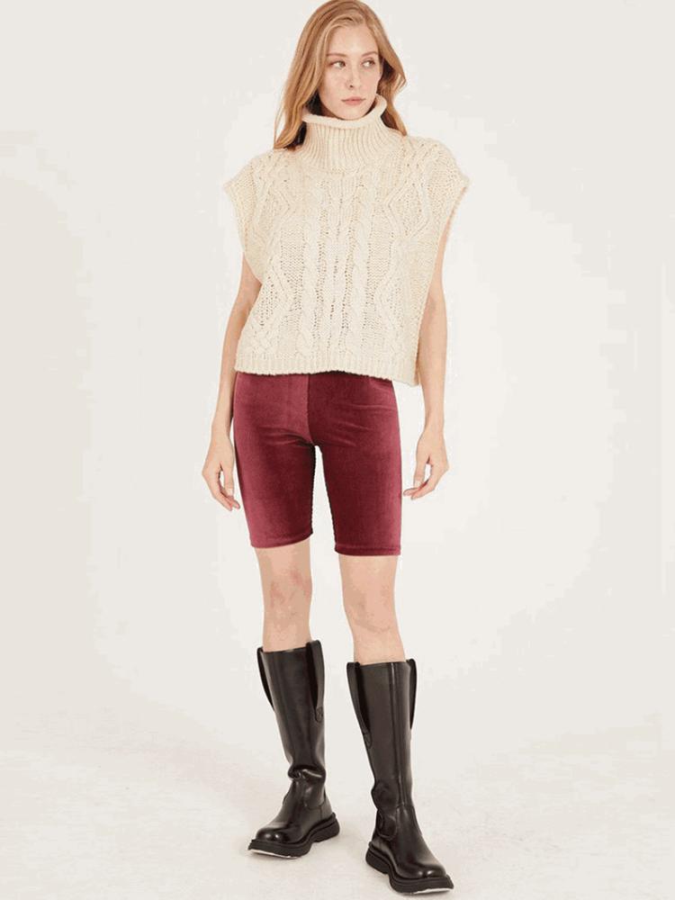 Podzim Zima Móda Dámské Svetry s copánkovým vzorem Vesta Ležérní Bez rukávů Rolák Volný Pulovr Zkrácené Topíky Teplé Pletené Oblečení