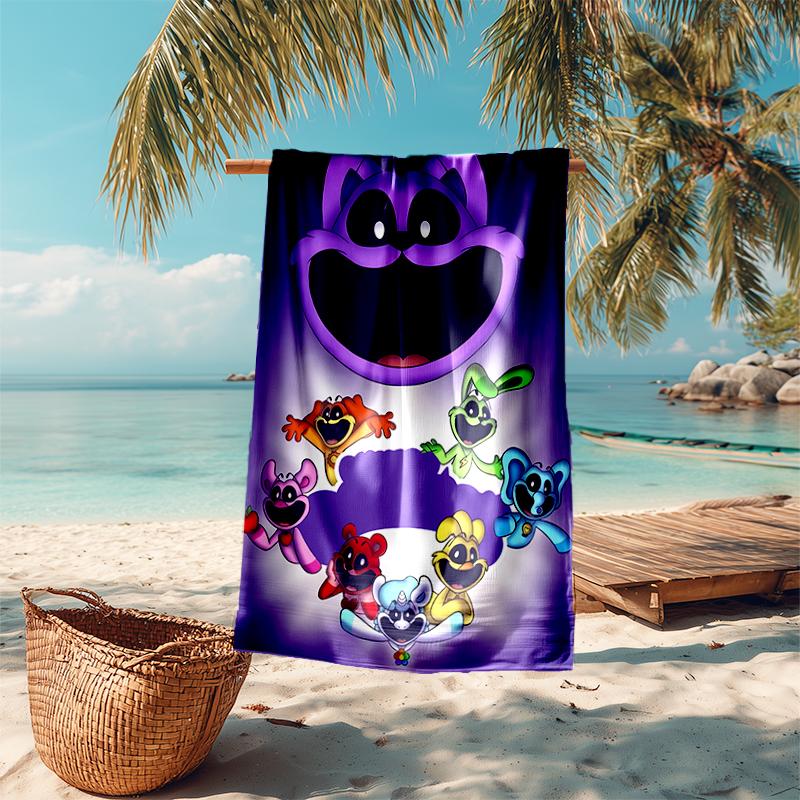 Beach Towel with Smiling Critters Pattern - soft,absorbent,machine washable Lightweight&Modern,swimming,Travel Essentials