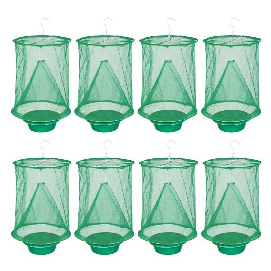 8Pcs Hanging Fly Trap Indoor Outdoor Garden Farm Barn Ranch Foldable Fly Catcher Bag Heavy Duty Weather-proof Reusable Fly Control Green Cage