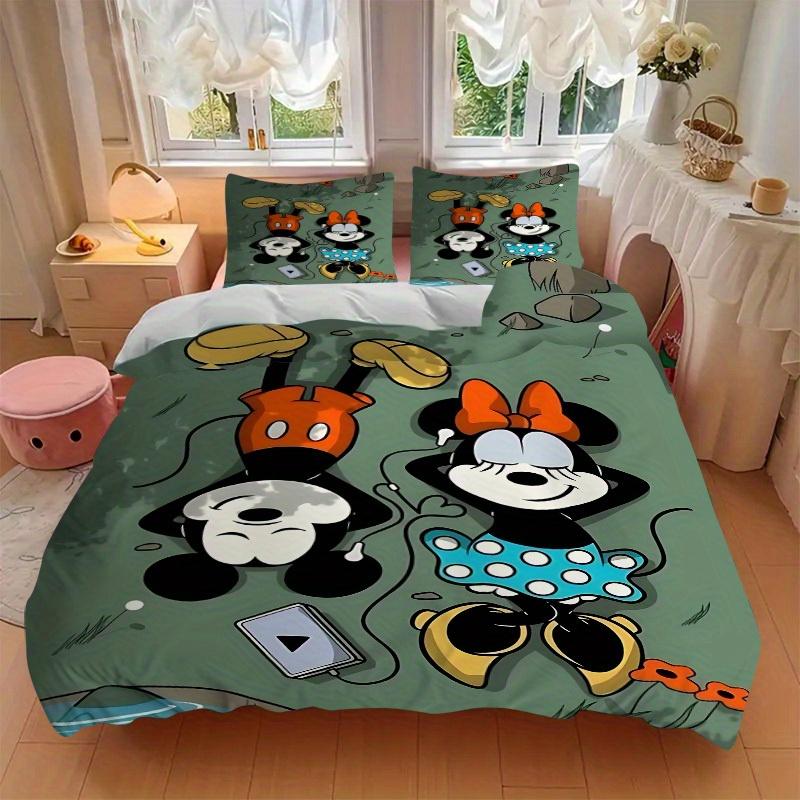 3pcs Mickey, Minnie Printed Bedding Set, Breathable And Soft, Machine Washable, Christmas Gift, Suitable for Bedroom Decoration, 080