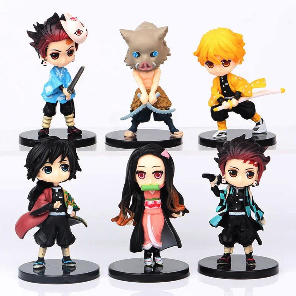 Demon Slayer Figure 6Pcs 7cm - Kamado Tanjirou & Kamado Nezuko Chibi, Anime Model Toy,Christmas Kids Gift, Desktop Ornament,