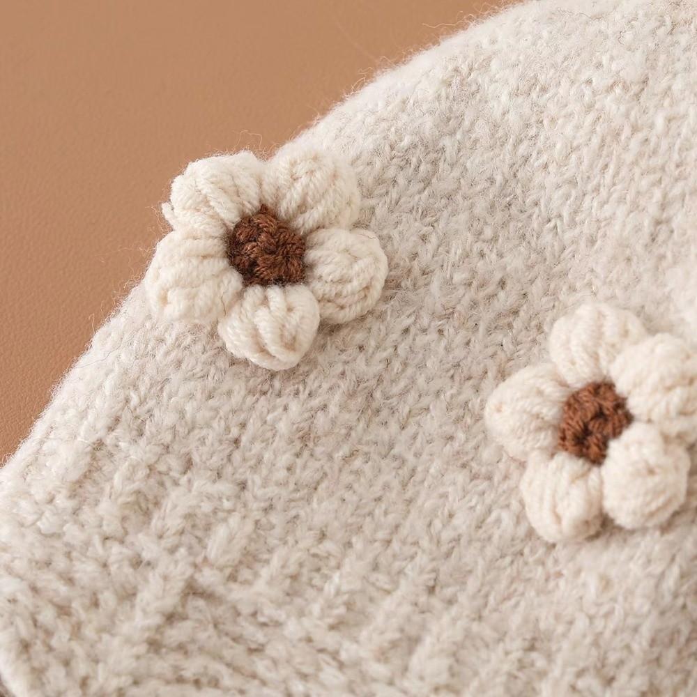 Thick Warm Lining Earflap Hat Knitted Design Infant Ear Protection Cap For Baby Girls