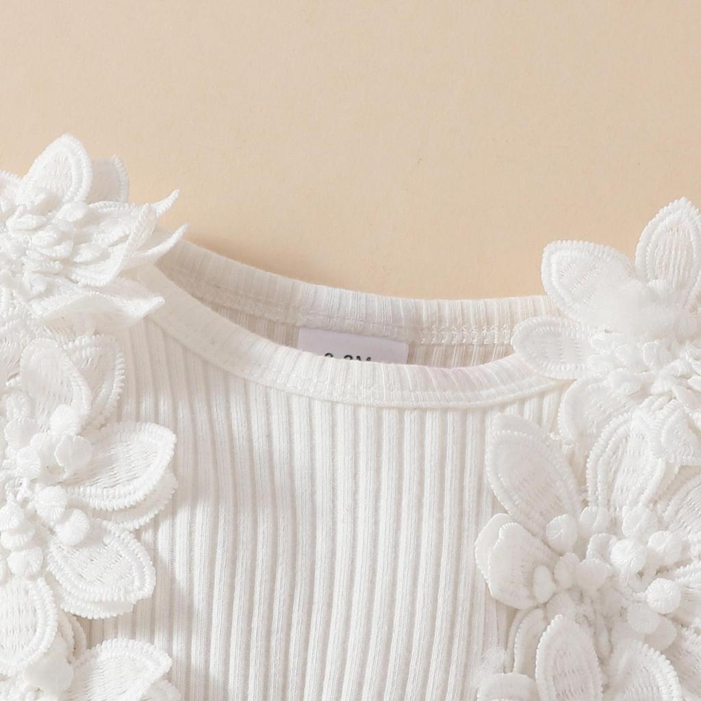Sweet Floral Long Sleeve Baby Girl Romper Dress with Mesh Skirt
