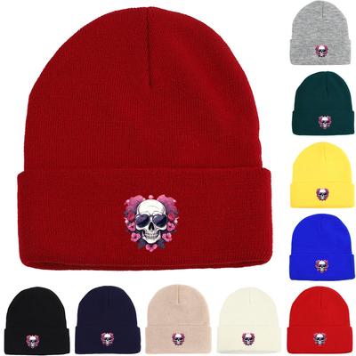 Sunglasses Skull Winter Knitted Cap Beanie, Skull Cap Windproof Versatile Leisure Headwear Knit Hat Beanie
