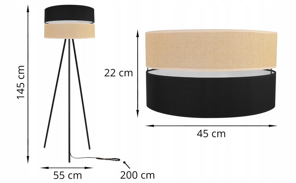 FLOOR LAMP TRIPOD METAL LAMPSHADE 45CM BLACK