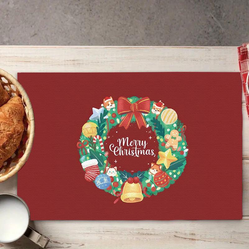 Weihnachts-Platzsets Baum-Muster Tischsets Hitzebeständige Leinen-Platzsets für Esszimmer- und Küchendekor für Festtagsmahlzeiten, Zusammenkünfte, Partytisch