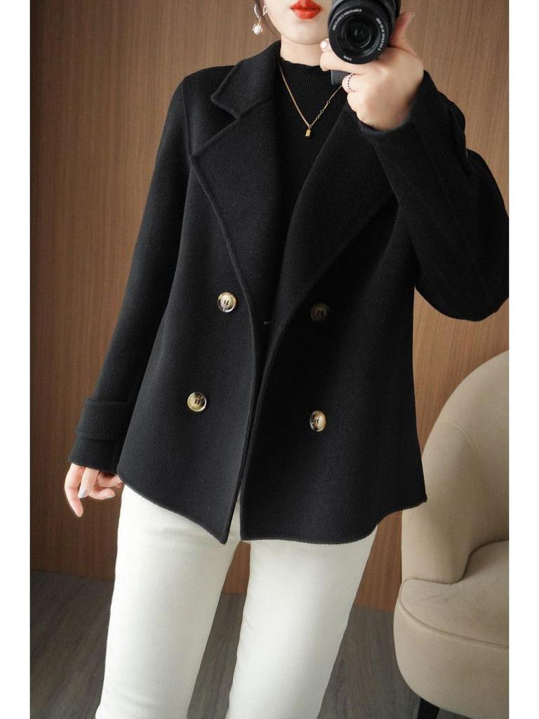 Women's Woolen Suit Collar Coat - Short, Thick, Loose Fit for Autumn/Winter