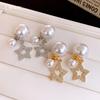 18k electroplated zircon pearl two-wear stud earrings light luxury earrings Korean exquisite earrings