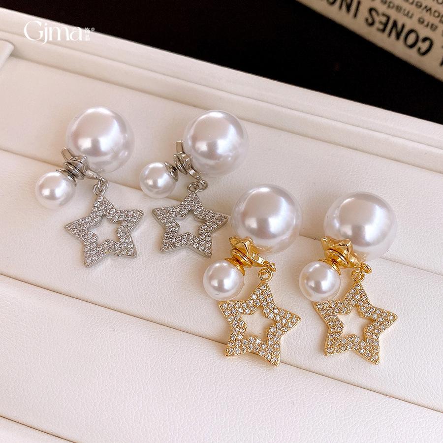 18k electroplated zircon pearl two-wear stud earrings light luxury earrings Korean exquisite earrings