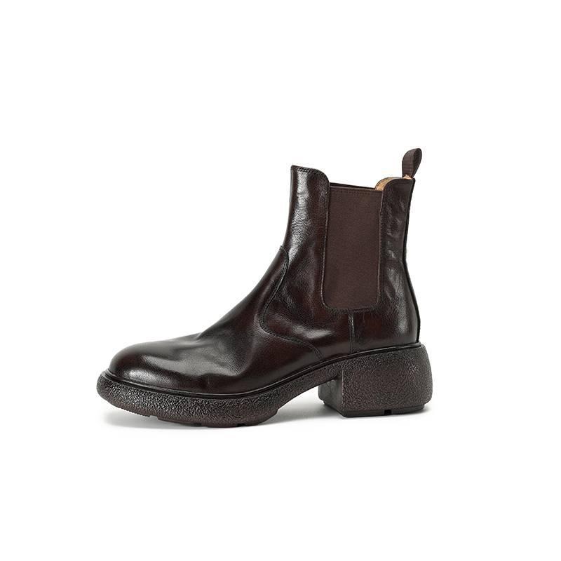 New Women's Versatile Leather Knight Boots Sleeve Solid Color Cowhide Versatile Women's Boots Square Heel Round Head Medium Boots Women's