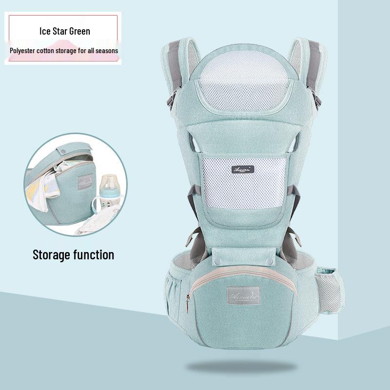 Foldable Baby Carrier Waist Stool: Dual-Use, Breathable & Portable, Front and Back Double Shoulder Baby Holder.