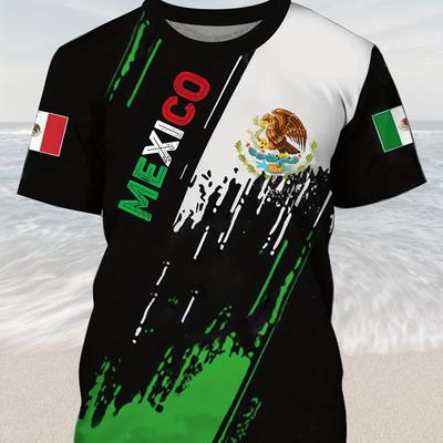 Tricou Bărbați cu Imprimeu Vultur - Confortabil, la Modă și Durabil, Tricou Casual pentru Toate Sezoanele, Design de Modă, Steag Mexic, Haine Bărbați Oversized