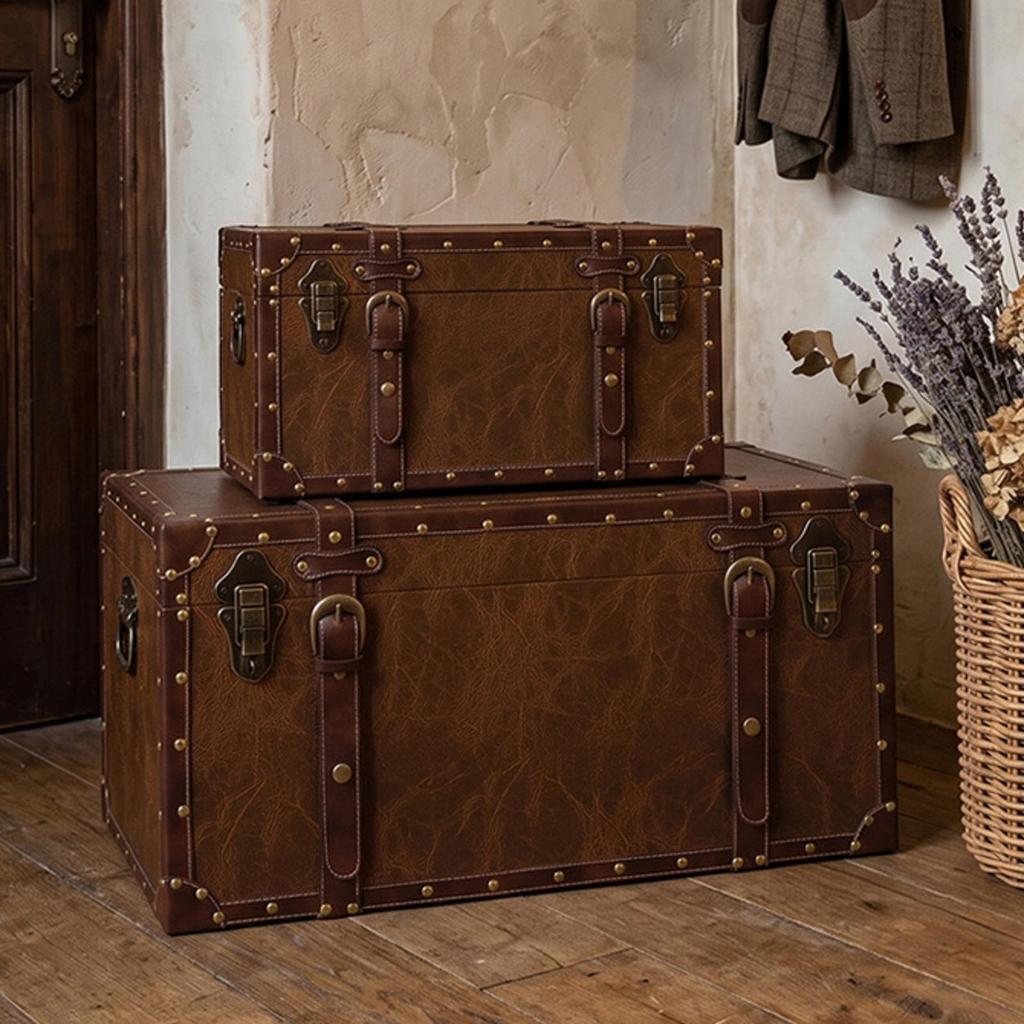 Leather Accent Wood Storage Box with Secure Metal Clasp for Entryway
